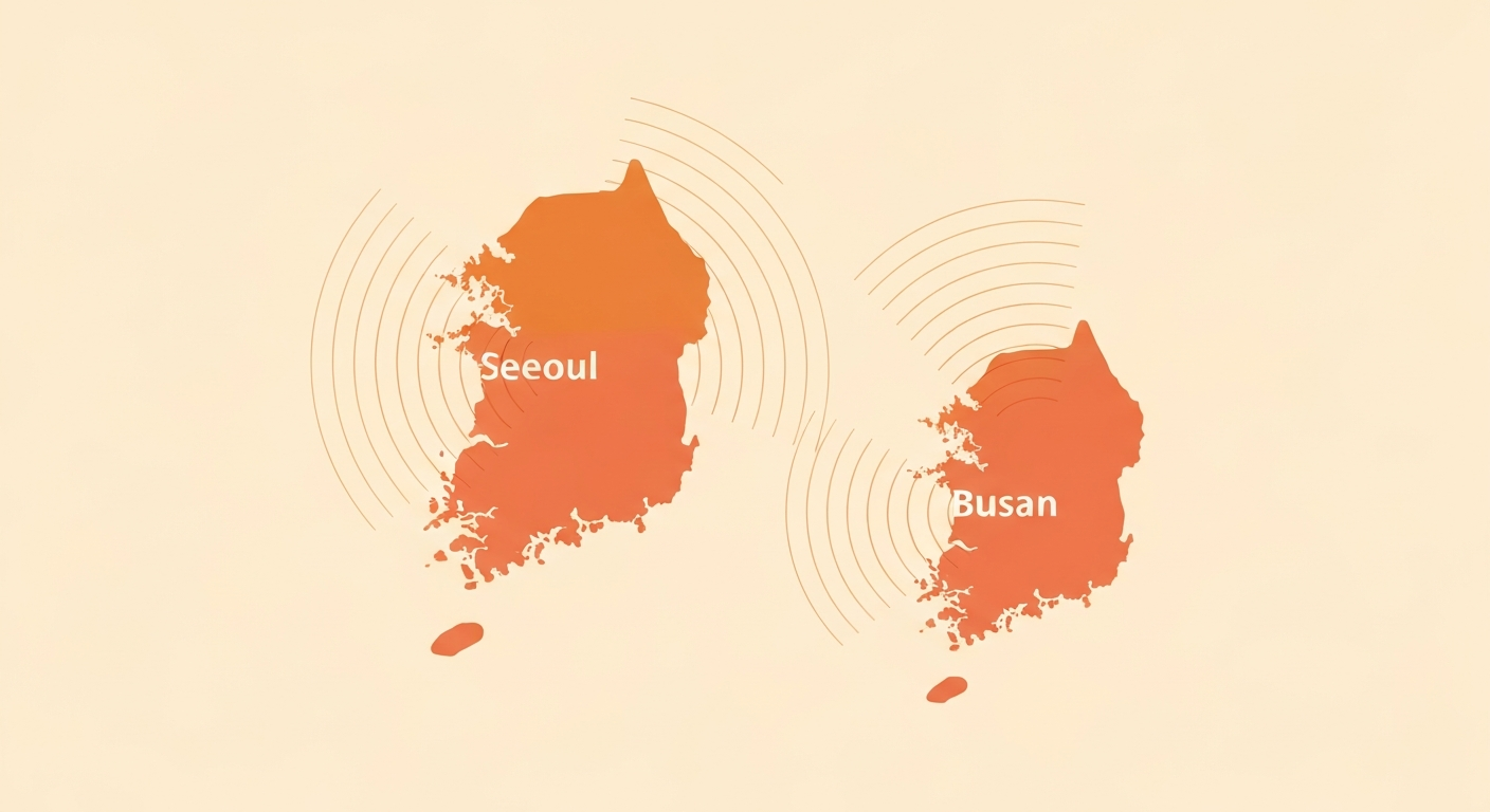 Korean dialects illustration comparing Busan and Seoul accent and vocabulary