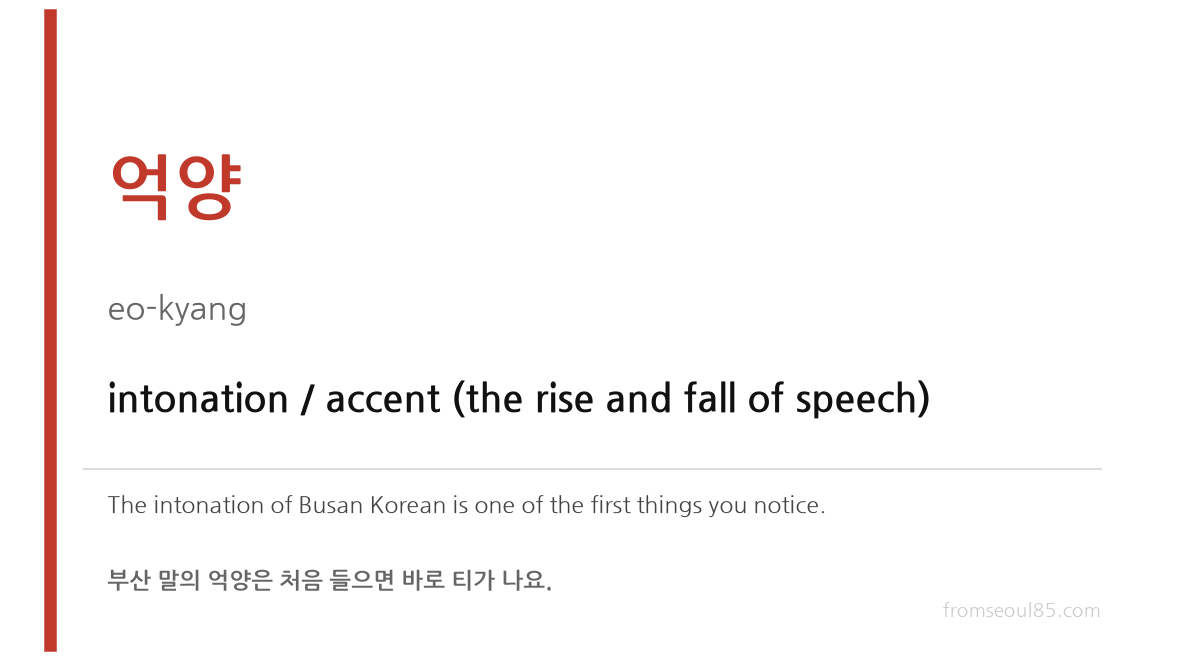 억양 (eo-gyang) — intonation, the rise and fall of speech