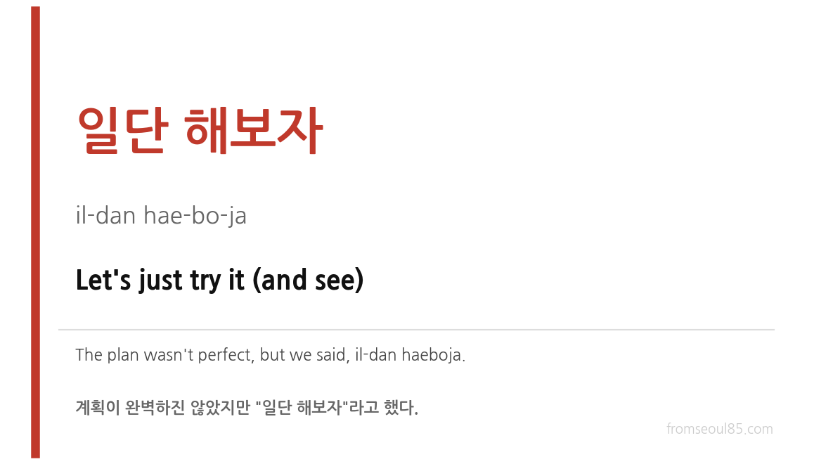 일단 해보자 (il-dan hae-bo-ja) — Let's just try it (and see)