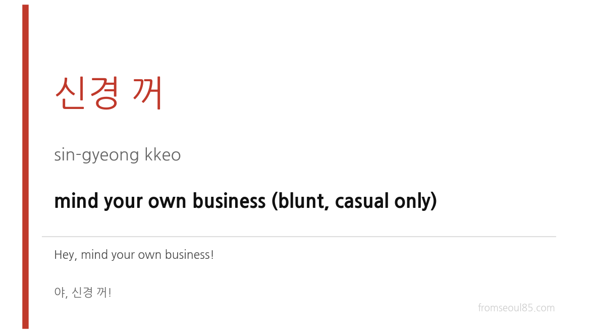 신경 꺼 (sin-gyeong kkeo) — mind your own business (blunt, casual only)
